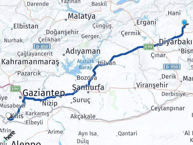 Diyarbakır Hazro Kilis Arası Kaç Km - Yol Haritası