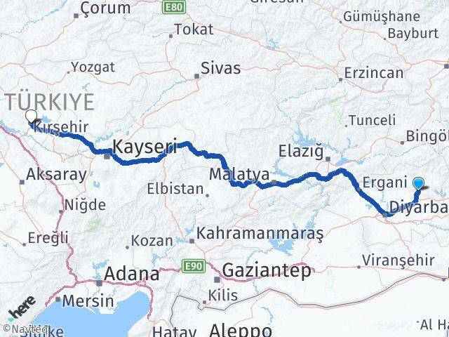 Diyarbakır Hazro Kırşehir Arası Kaç Km - Yol Haritası