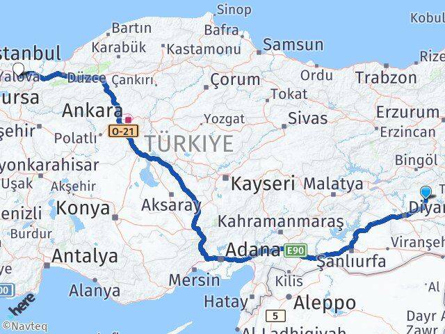 Diyarbakır Hazro Kocaeli Arası Kaç Km - Yol Haritası
