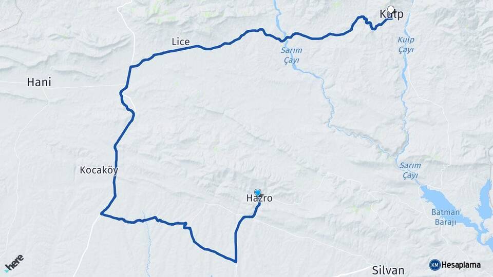 Diyarbakır Hazro Kulp Arası Kaç Km - Yol Haritası