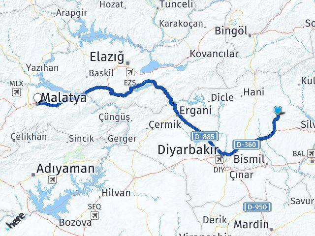 Diyarbakır Hazro Malatya Arası Kaç Km - Yol Haritası