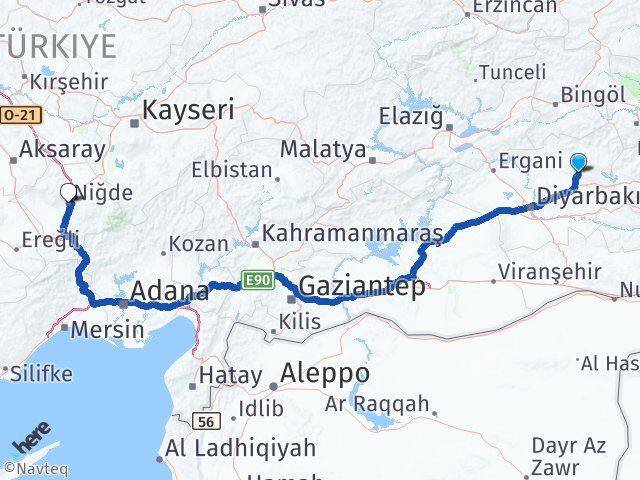 Diyarbakır Hazro Niğde Arası Kaç Km - Yol Haritası