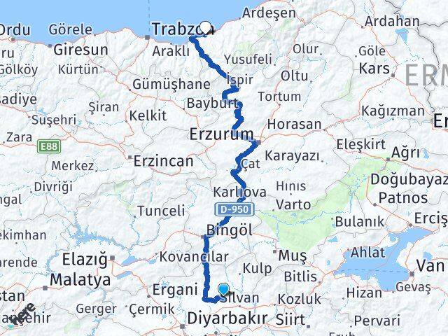 Diyarbakır Hazro Rize Arası Kaç Km - Yol Haritası