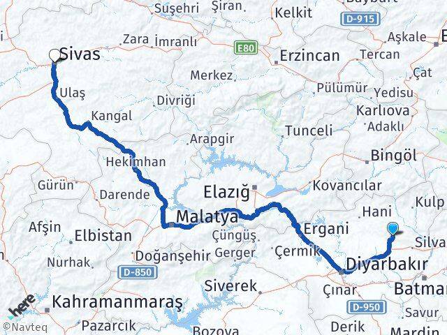 Diyarbakır Hazro Sivas Arası Kaç Km - Yol Haritası