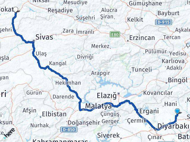 Diyarbakır Hazro Tokat Arası Kaç Km - Yol Haritası