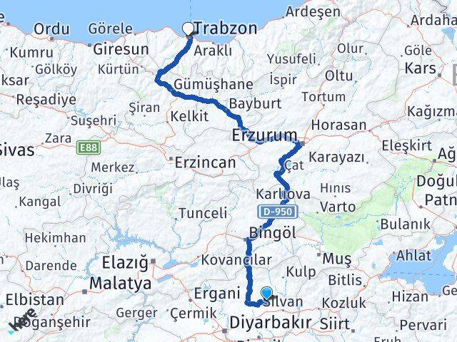 Diyarbakır Hazro Trabzon Arası Kaç Km - Yol Haritası