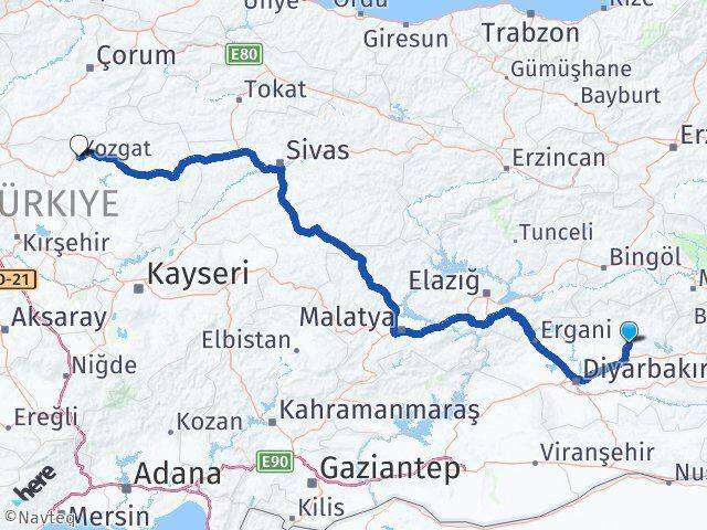 Diyarbakır Hazro Yozgat Arası Kaç Km - Yol Haritası