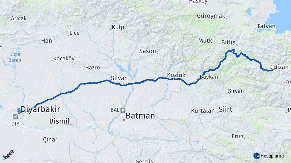 Diyarbakır Hizan Bitlis Arası Kaç Km - Yol Haritası