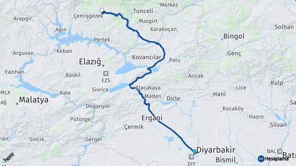 Diyarbakır Hozat Tunceli Arası Kaç Km - Yol Haritası