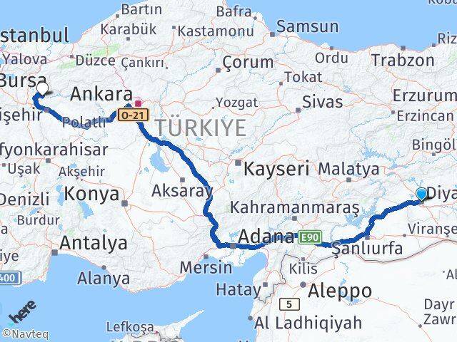 Diyarbakır İnhisar Bilecik Arası Kaç Km - Yol Haritası