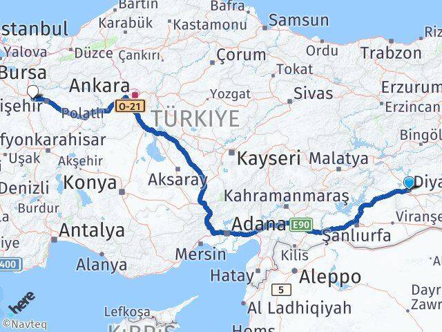 Diyarbakır İnönü Eskişehir Arası Kaç Km - Yol Haritası