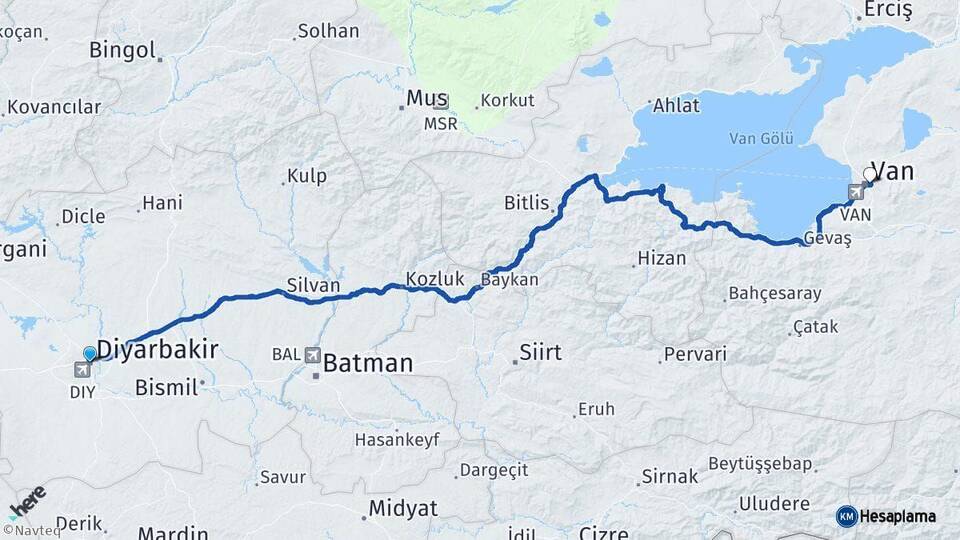 Diyarbakır İpekyolu Van Arası Kaç Km - Yol Haritası