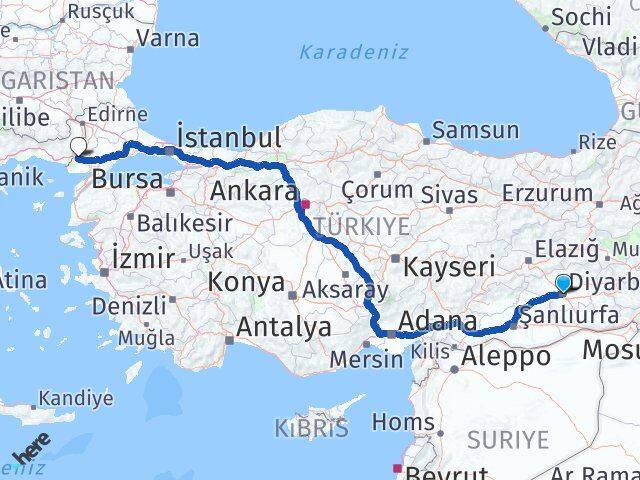 Diyarbakır İpsala Edirne Arası Kaç Km - Yol Haritası