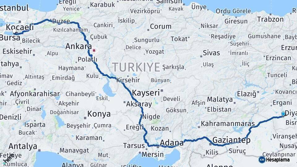 Diyarbakır İznik Bursa Arası Kaç Km - Yol Haritası