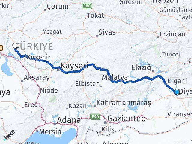 Diyarbakır Kaman Kırşehir Arası Kaç Km - Yol Haritası