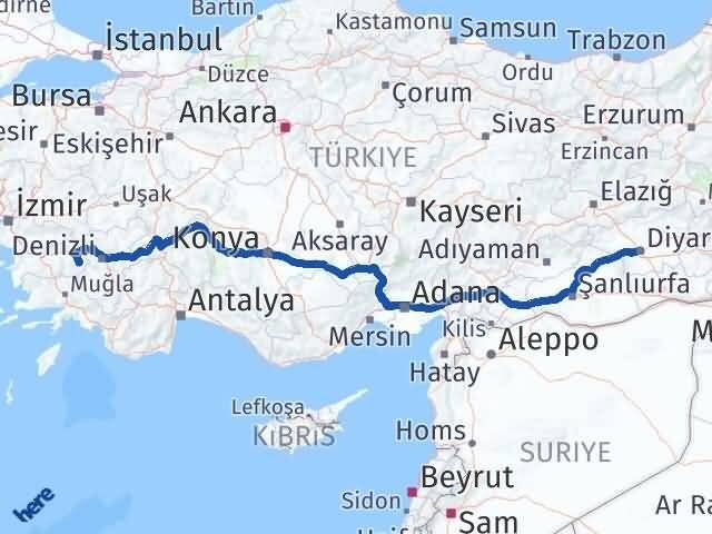 Diyarbakır Karacasu Aydın Arası Kaç Km - Yol Haritası