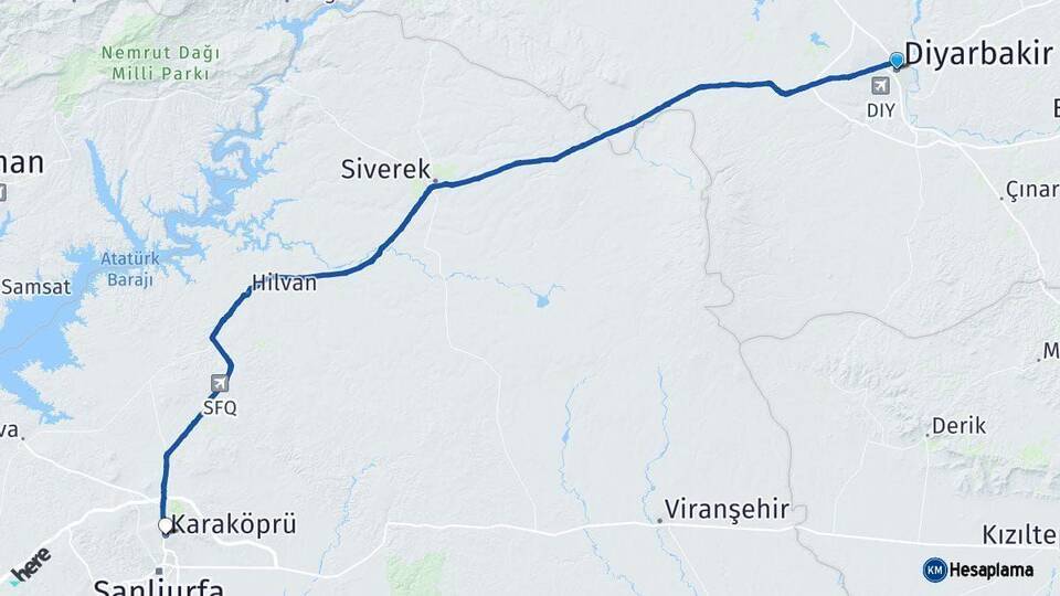 Diyarbakır Karaköprü Şanlıurfa Arası Kaç Km - Yol Haritası