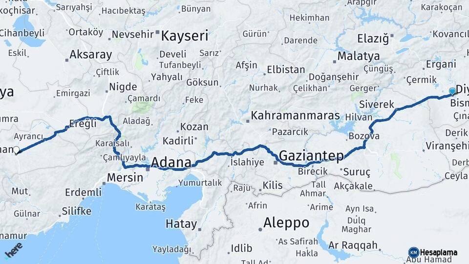 Diyarbakır Karaman Arası Kaç Km - Yol Haritası