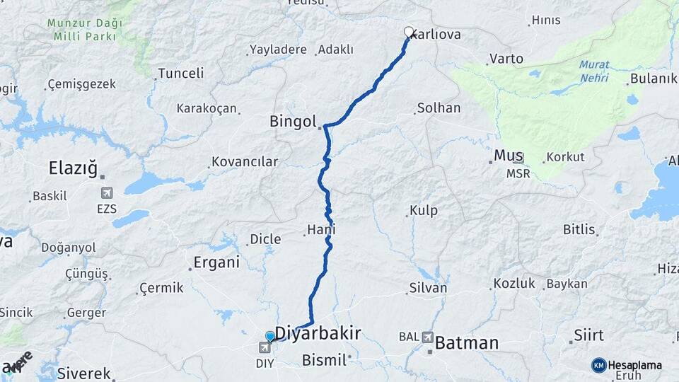 Diyarbakır Karlıova Bingöl Arası Kaç Km - Yol Haritası