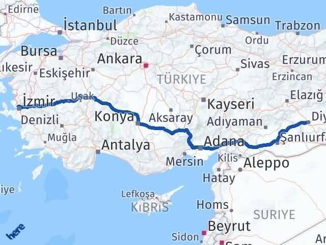 Diyarbakır Karşıyaka İzmir Arası Kaç Km - Yol Haritası