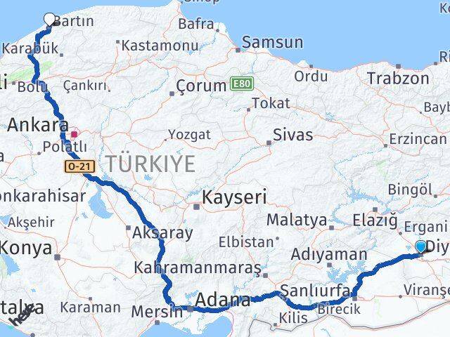 Diyarbakır Kayapınar Bartın Arası Kaç Km - Yol Haritası