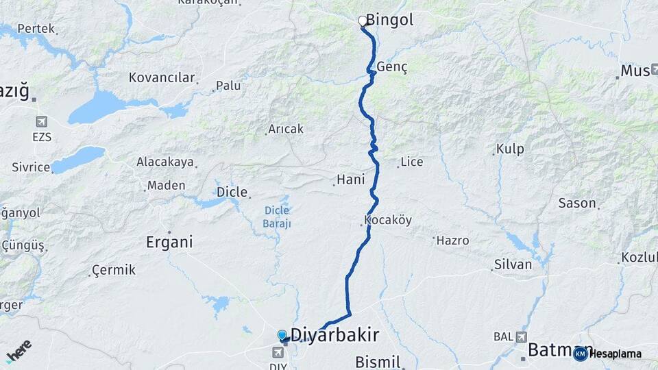 Diyarbakır Kayapınar Bingöl Arası Kaç Km - Yol Haritası
