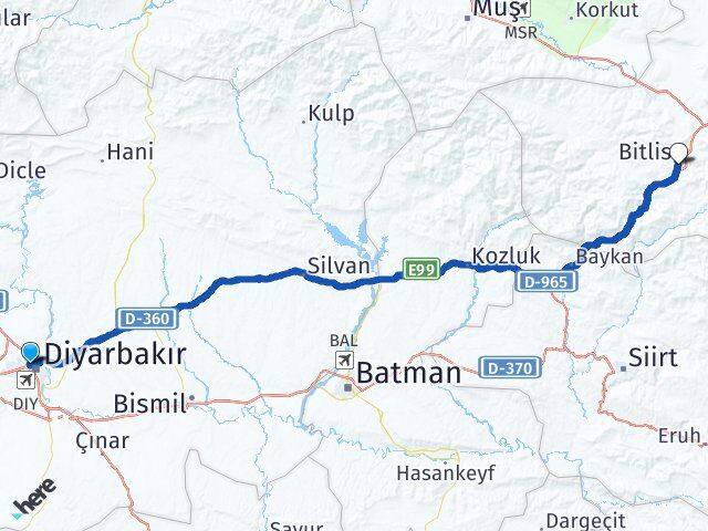 Diyarbakır Kayapınar Bitlis Arası Kaç Km - Yol Haritası