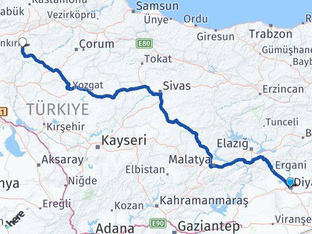 Diyarbakır Kayapınar Çankırı Arası Kaç Km - Yol Haritası