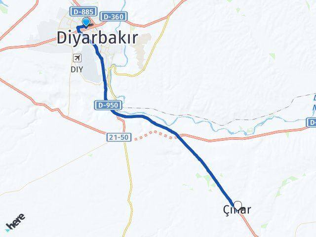 Diyarbakır Kayapınar Çınar Arası Kaç Km - Yol Haritası