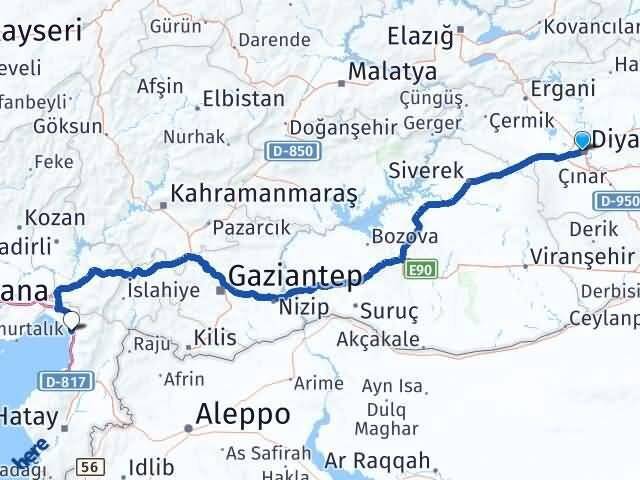 Diyarbakır Kayapınar Dörtyol Hatay Arası Kaç Km - Yol Haritası