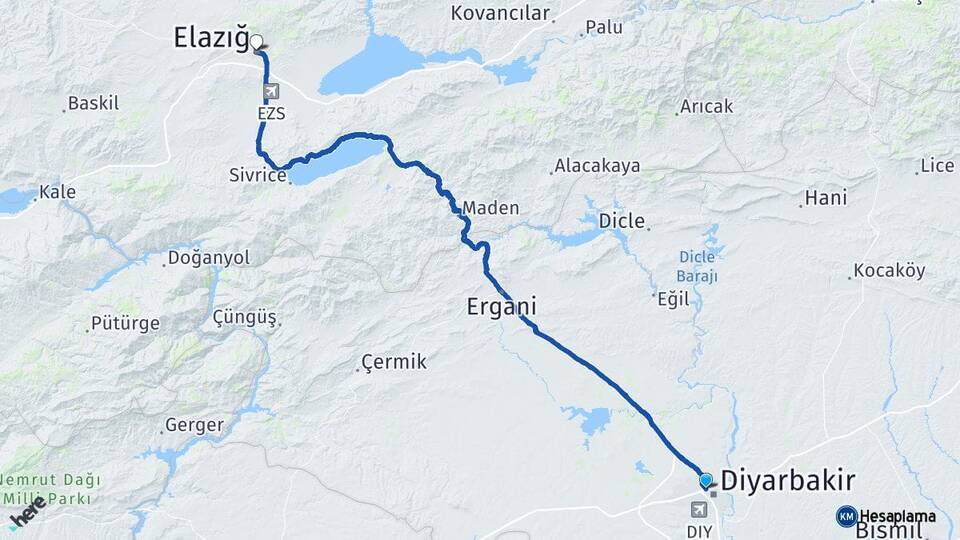 Diyarbakır Kayapınar Elazığ Arası Kaç Km - Yol Haritası
