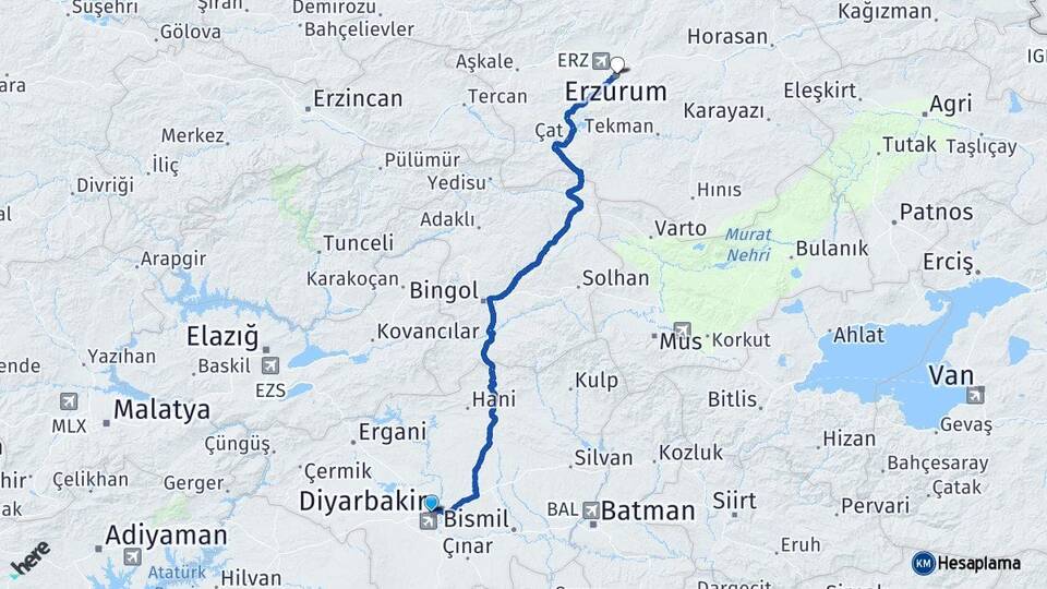 Diyarbakır Kayapınar Erzurum Arası Kaç Km - Yol Haritası