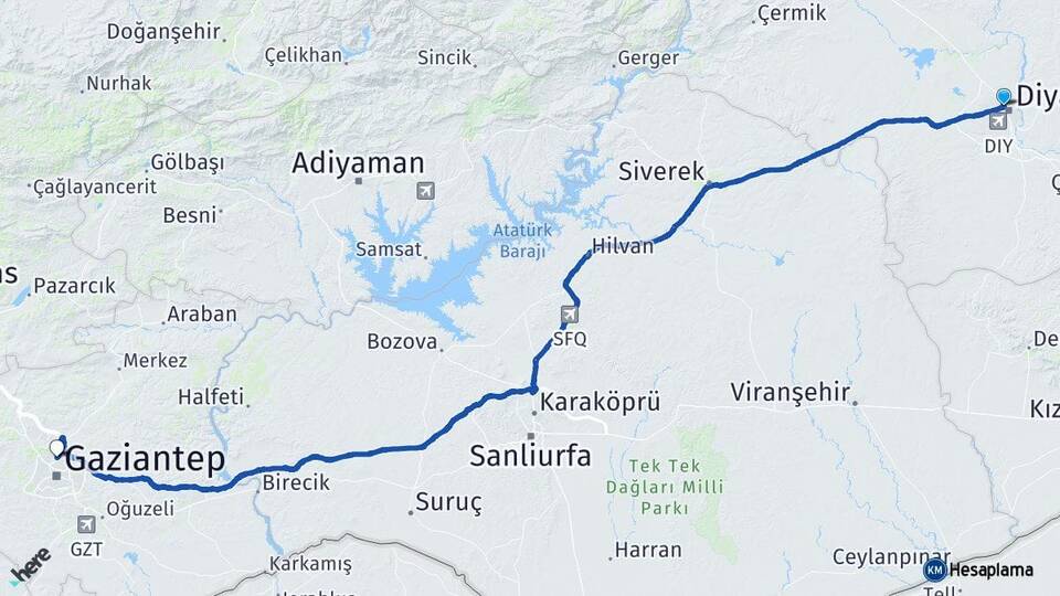 Diyarbakır Kayapınar Gaziantep Arası Kaç Km - Yol Haritası