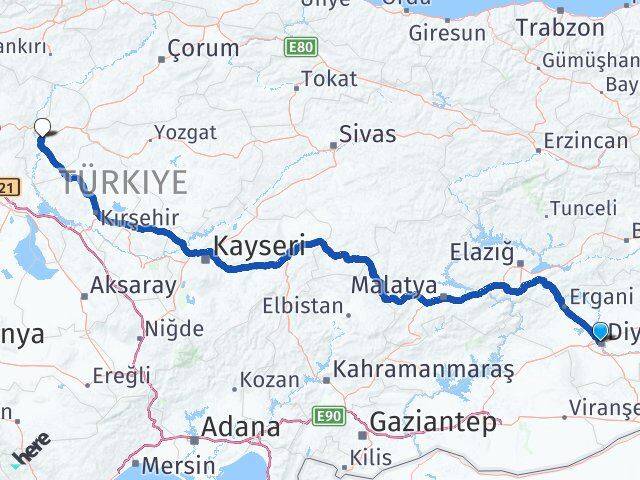 Diyarbakır Kayapınar Kırıkkale Arası Kaç Km - Yol Haritası