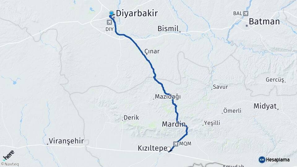 Diyarbakır Kayapınar Kızıltepe Mardin Arası Kaç Km - Yol Haritası