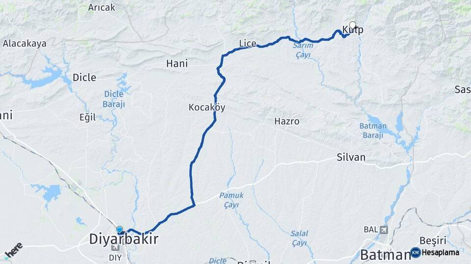 Diyarbakır Kayapınar Kulp Arası Kaç Km - Yol Haritası