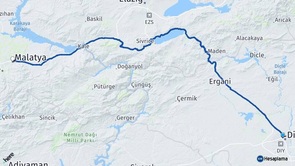 Diyarbakır Kayapınar Malatya Arası Kaç Km - Yol Haritası