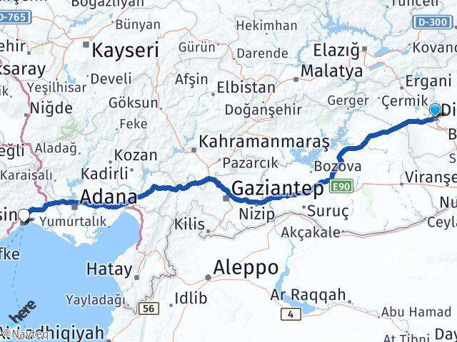 Diyarbakır Kayapınar Mersin Arası Kaç Km - Yol Haritası
