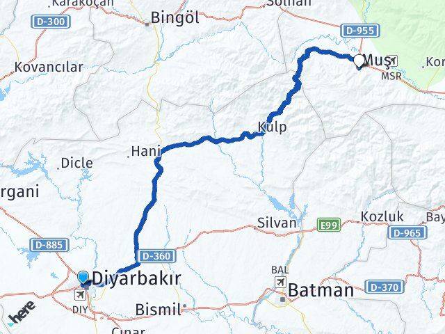 Diyarbakır Kayapınar Muş Arası Kaç Km - Yol Haritası