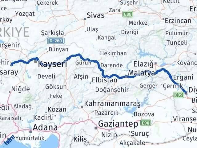 Diyarbakır Kayapınar Nevşehir Arası Kaç Km - Yol Haritası