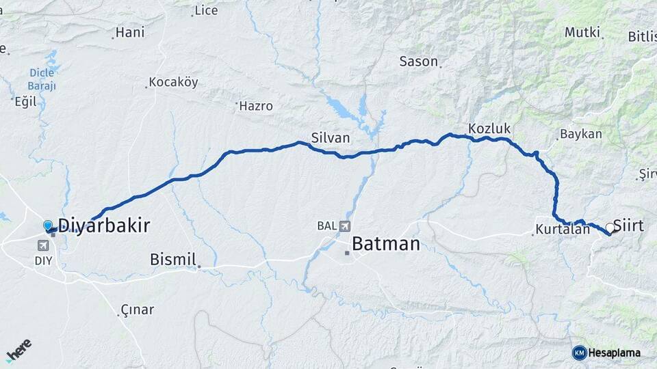 Diyarbakır Kayapınar Siirt Arası Kaç Km - Yol Haritası