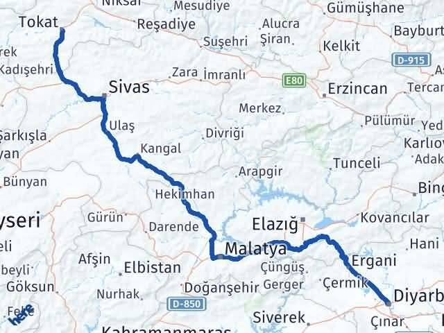 Diyarbakır Kayapınar Tokat Arası Kaç Km - Yol Haritası