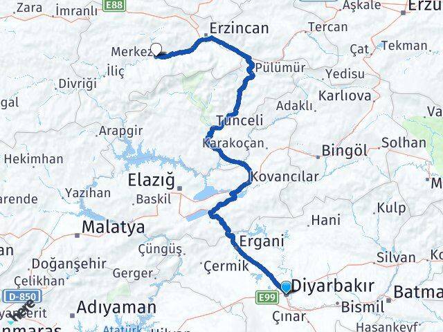 Diyarbakır Kemah Erzincan Arası Kaç Km - Yol Haritası