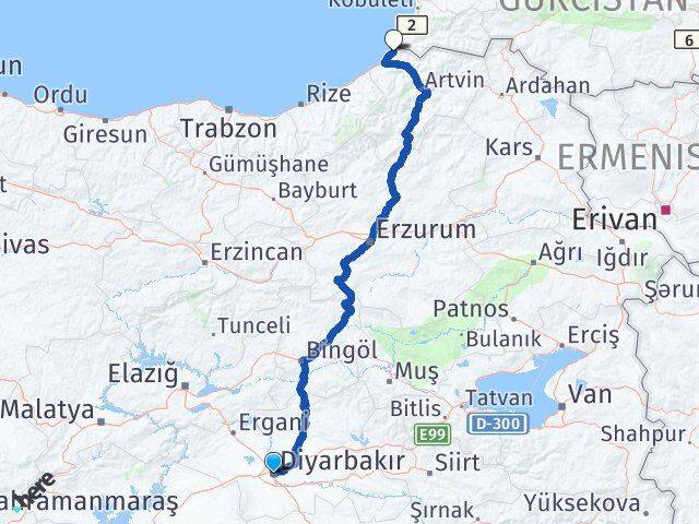 Diyarbakır Kemalpaşa Artvin Arası Kaç Km - Yol Haritası