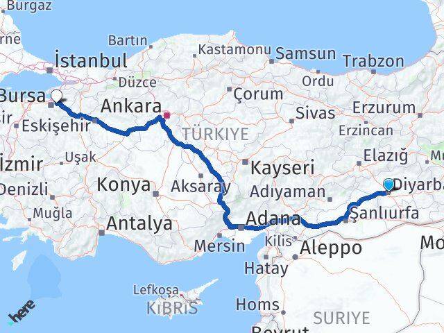 Diyarbakır Kestel Bursa Arası Kaç Km - Yol Haritası