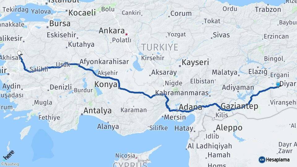 Diyarbakır Kırkağaç Manisa Arası Kaç Km - Yol Haritası