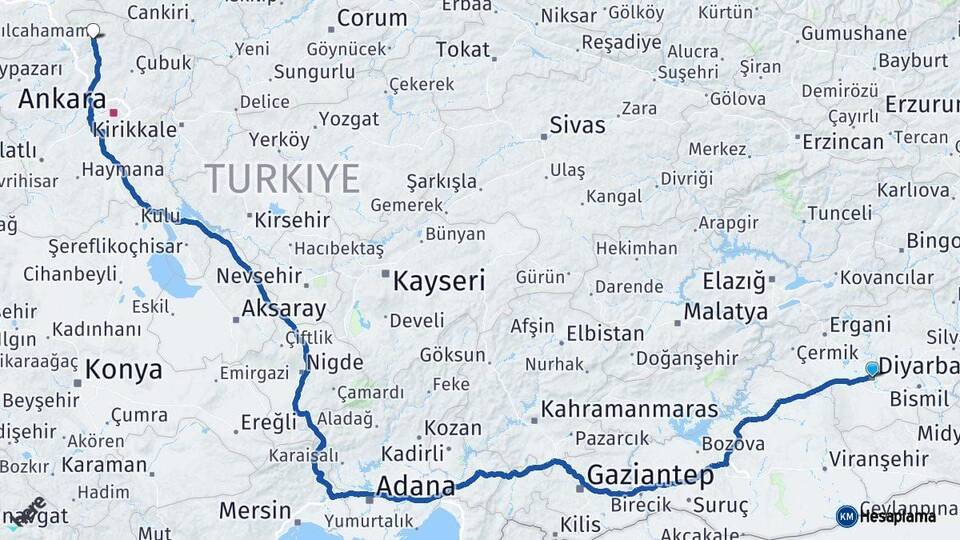 Diyarbakır Kızılcahamam Ankara Arası Kaç Km - Yol Haritası