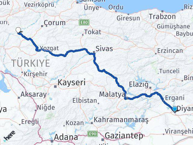 Diyarbakır Kızılırmak Çankırı Arası Kaç Km - Yol Haritası