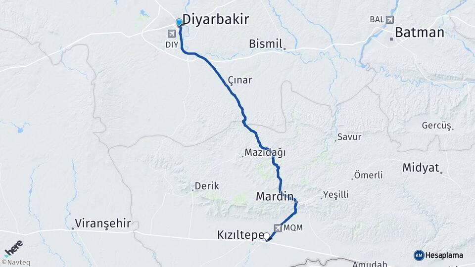 Diyarbakır Kızıltepe Mardin Arası Kaç Km - Yol Haritası