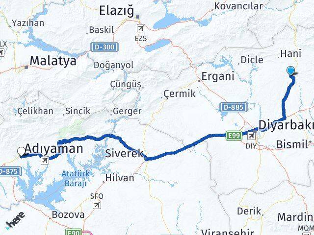 Diyarbakır Kocaköy Adıyaman Arası Kaç Km - Yol Haritası